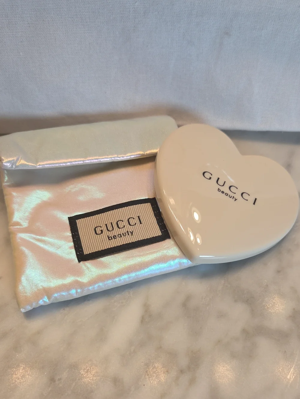 GWP Gucci Beauty White Canvas Tote with Silver Logo Accents and Mirror